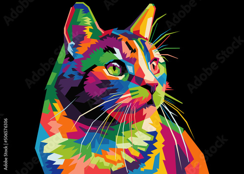 colorful cat head style pop art suitable for poster banners and others