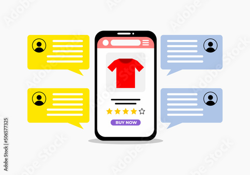 Illustration online chat between seller with buyer before buy or order product in  web e-commerce marketplace and app, flat design. Buyer ask about product to decide buy product vector illustration