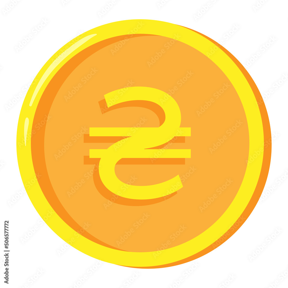 Golden hryvna coin symbol UAH on white background. Finance investment concept. Exchange Ukrainian currency