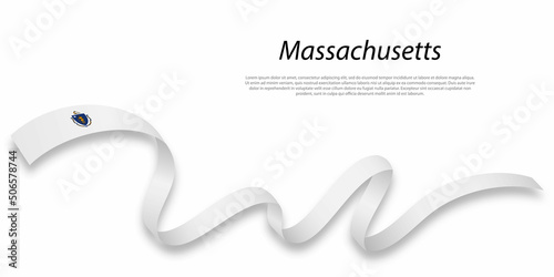 Waving ribbon or stripe with flag of Massachusetts