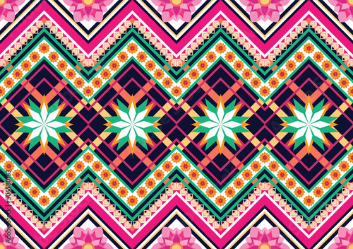 Wallpaper Mural Ethnic abstract geometric flower pattern Design for background, carpet, clothing, wrapping, fabric, cover, textile Torontodigital.ca