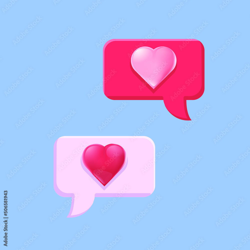 3D voluminous vector heart red and pink on flat vector button on blue background 3D voluminous vector heart red and pink on flat vector button on blue background