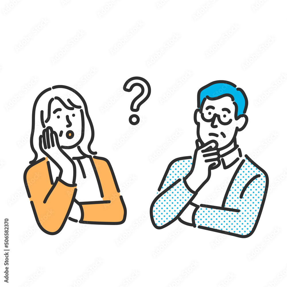 疑問に思うシニア世代の夫婦のイメージイラスト素材