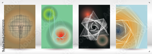 Minimal Minimal Geometric Vector Poster Design with Lines and Gradient Colorful Circles. Collection of Abstract Backgrounds for Covers, Flyers, Templates, Booklets, Cards, Brochures, Branding, etc.