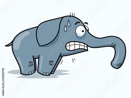The frightened elephant trembles and sweats in terror.
