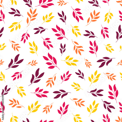 Colorful leaves seamless pattern with white background.