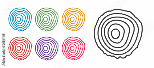 Set line Tree rings icon isolated on white background. Wooden cross section. Set icons colorful. Vector