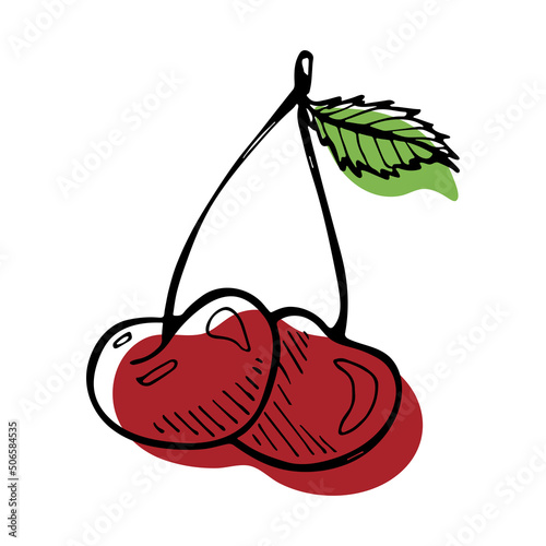 Vector cherry clipart. Hand drawn berry icon. Fruit illustration. For print, web, design, decor, logo.