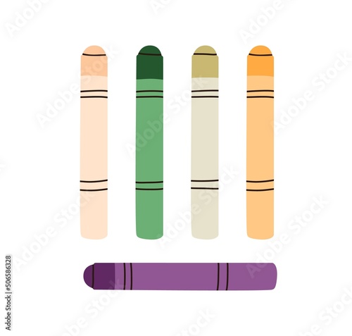 Crayon sticks of different color. Chalk pencils set of various colour. Dry pa...