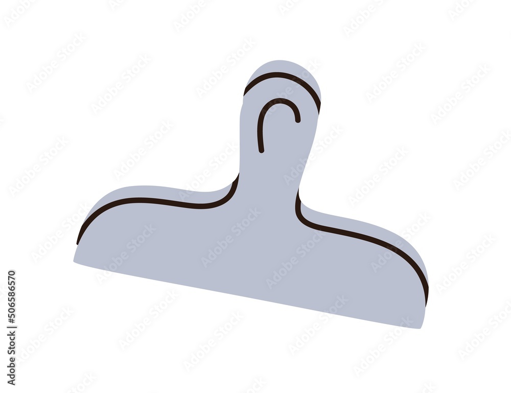 Binder clip, clamp for binding paper, sealing bags. Grip clasp, metal holder for office, kitchen. Paperclip, binderclip. Flat vector illustration isolated on white background Binder clip, clamp for binding paper, sealing bags. Grip clasp, metal holder for office, kitchen. Paperclip, binderclip. Flat vector illustration isolated on white background