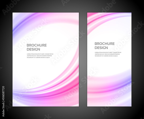 Fotografiet Abstract soft purple wave blurred flow brochure booklet cover set template design realistic vector illustration