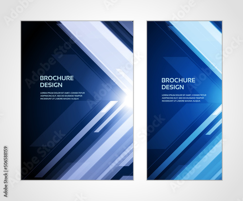 Blue abstract techno angle speed geometric flow shine lens glowing explosion brochure booklet cover set template design vector illustration. Futuristic technology dynamic frame cyber burst poster