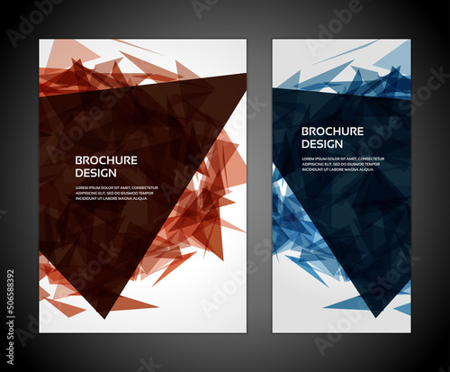 Geometric red and blue glass cracked structure distressed effect brochure booklet set design template vector illustration. Fragile wreck fragment poster decorative mockup