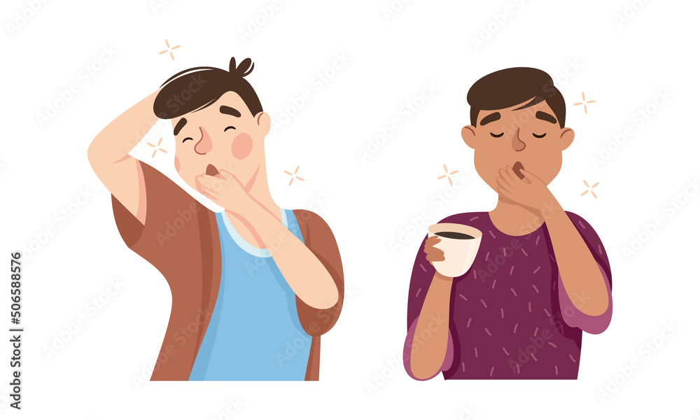 Sleepy Man Yawning Feeling Need for Sleep Vector Illustration Set Sleepy Man Yawning Feeling Need for Sleep Vector Illustration Set