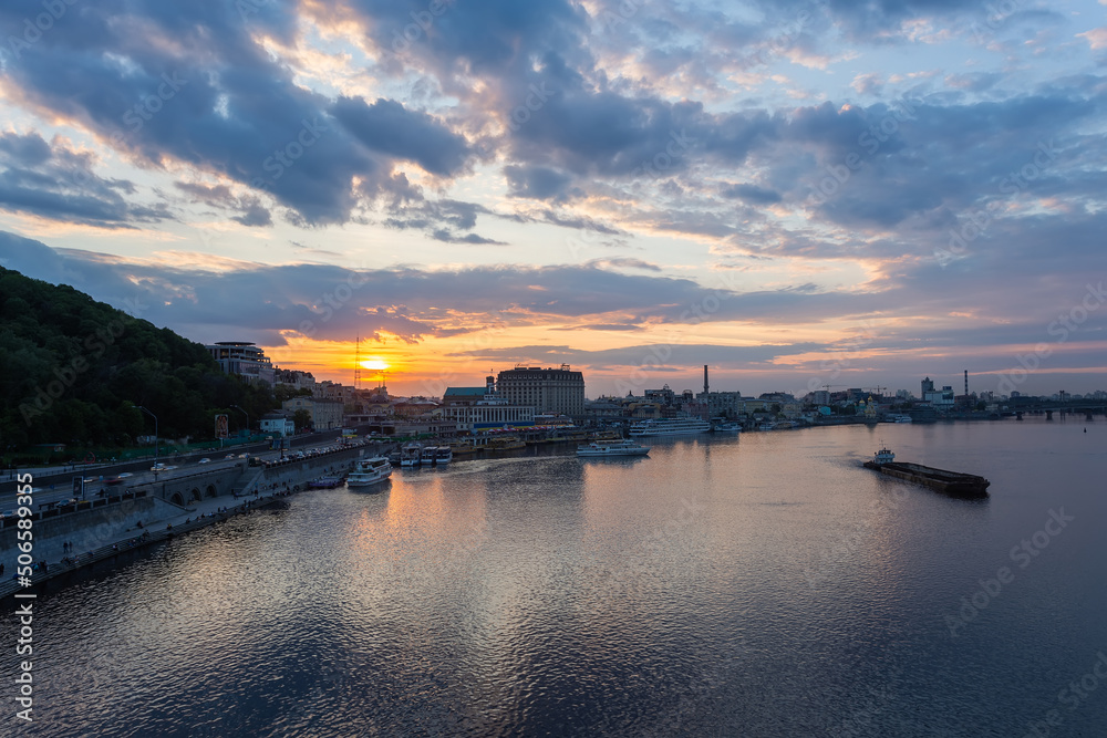 Kyiv, Ukraine - May 23, 2017. Embankment of river Dnipro in Kyiv