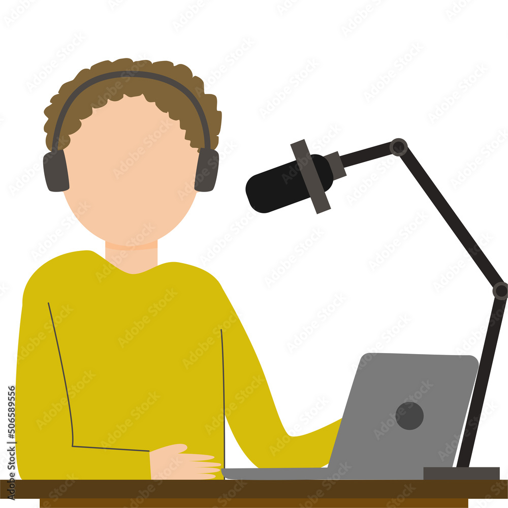 radio announcer or podcast anchor character vector illustration