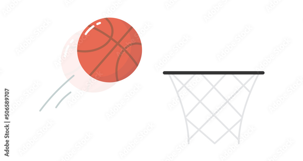 Basketball ball symbol and round orange sports equipment professional game flat vector illustration.