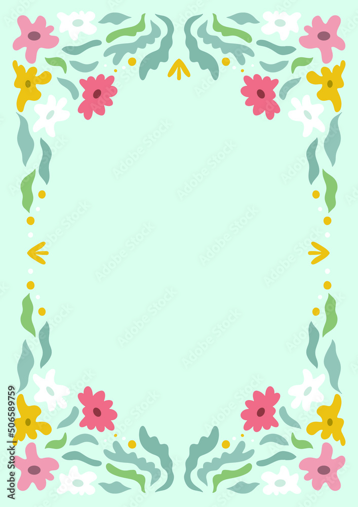 Vector modern frame in a retro style. Flowers and abstract elements. Suitable for printing, poster, print, postcard, lettering