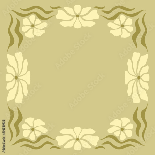 Vector modern frame in a retro style. Flowers and abstract elements. Suitable for printing  poster  print  postcard  lettering