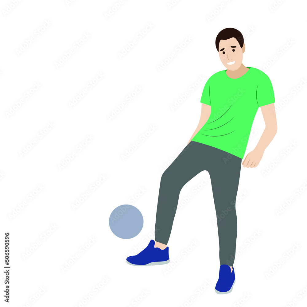 Amateur man kicking the ball with his foot, vector isolated on white background, portrait of a guy with a soccer ball Amateur man kicking the ball with his foot, vector isolated on white background, portrait of a guy with a soccer ball