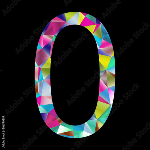 Multicolor number 0 on a black background