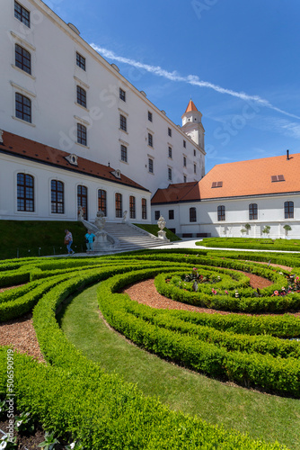 Photography Baroque garden of the Bratislava castle on a sunny spring day