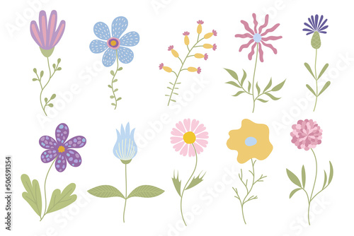 A set of flowers drawn by hand. vector illustration