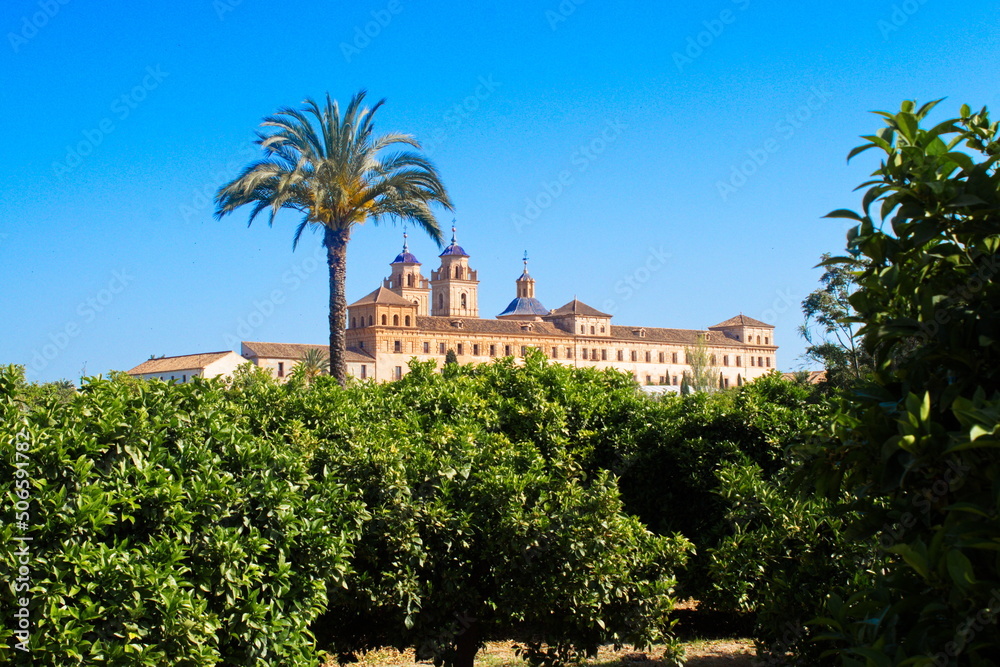 Monumental baroque complex of the Jerónimos Monastery in the middle of the Murcian orchard