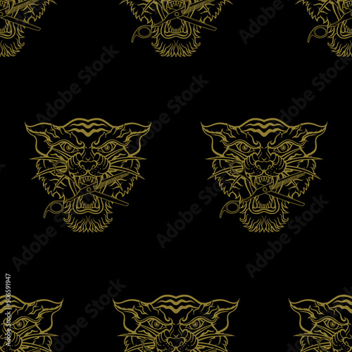seamless tigers pattern barber tools shop colorful illustration