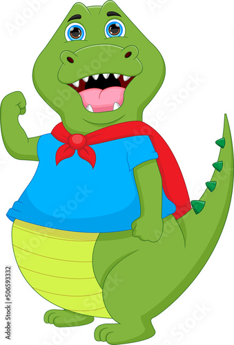 Cute Superhero crocodile cartoon on white background