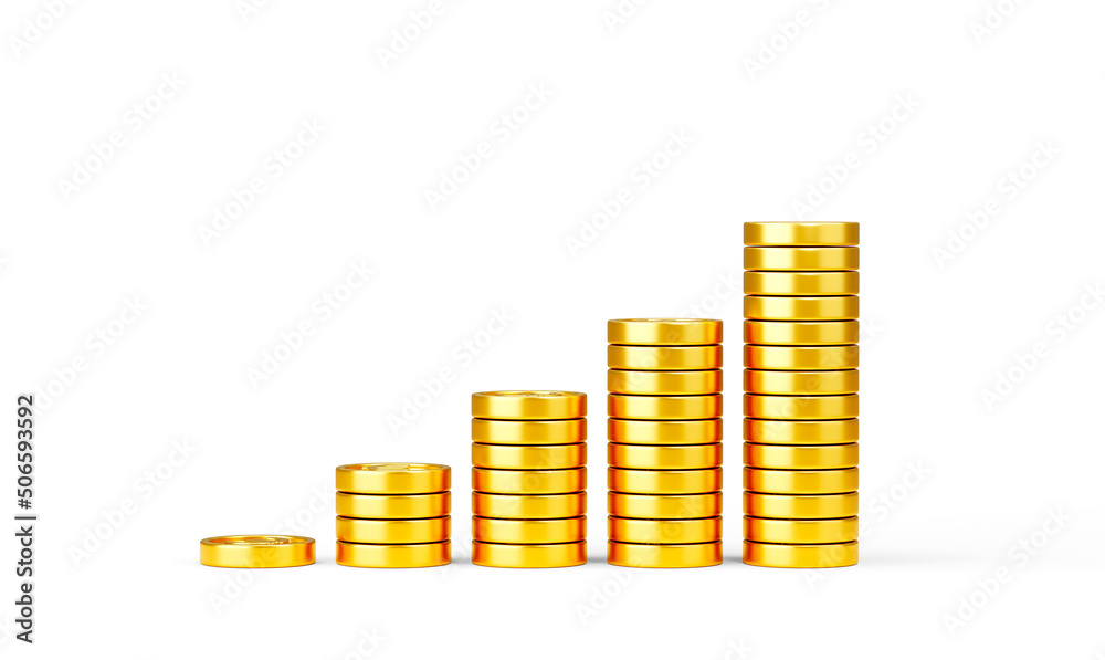 Stacks of golden coins isolated on white background Stacks of golden coins isolated on white background