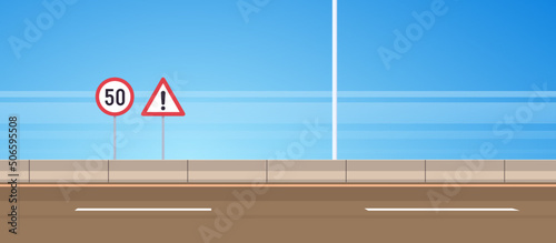 Highway asphalt road and modern style city road outdoor design flat vector illustration.