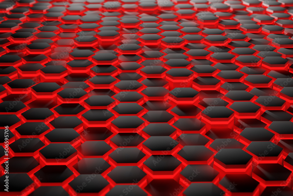 Obraz premium Hexagonal shapes background with red lighting