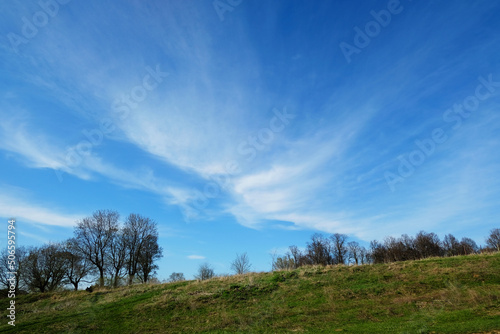 Spring summer Russian landscape. Blue sky with clouds © sorocka