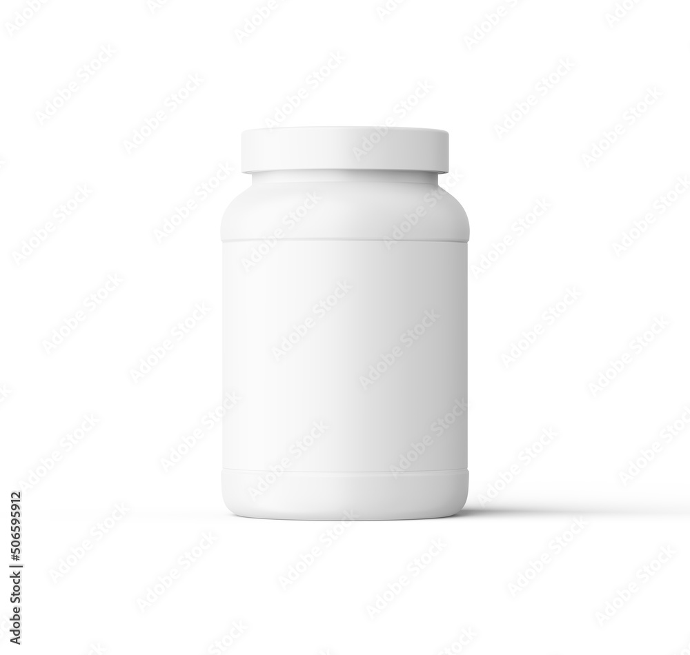 Big Matte Plastic Jar Mockup for Sport Nutrition front view isolated on white Big Matte Plastic Jar Mockup for Sport Nutrition front view isolated on white