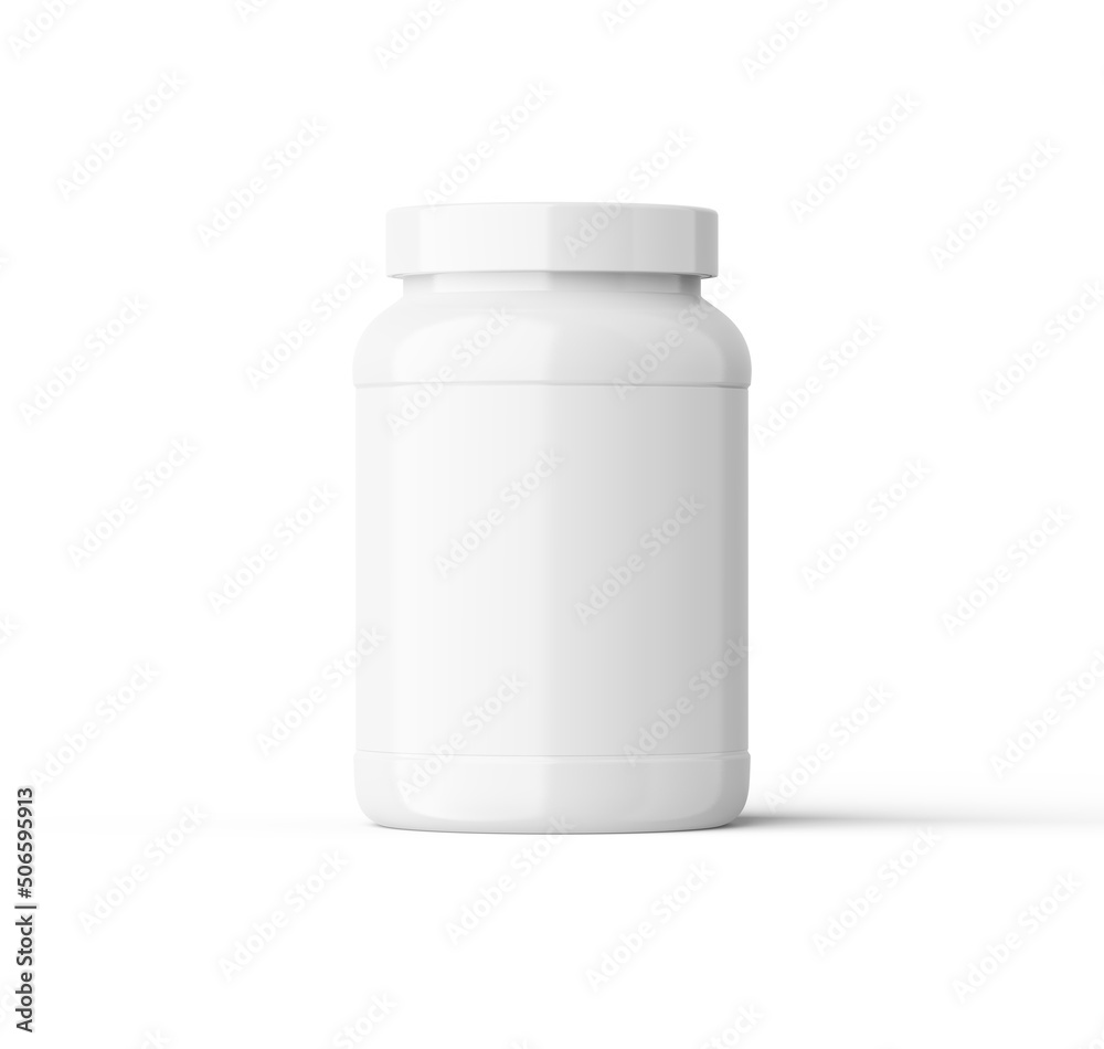 Big Glossy Plastic Jar Template for Sport Nutrition front view isolated on white Big Glossy Plastic Jar Template for Sport Nutrition front view isolated on white