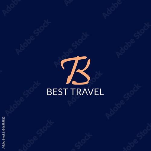 abstract initial letter B and T logo in luxury gold logo isolated in dark blue background applied for travel agency logo also suitable for the brands or companies that have initial name BT or TB