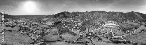 Panoramic view from drone of the Certosa of Calci, Tuscany, Italy