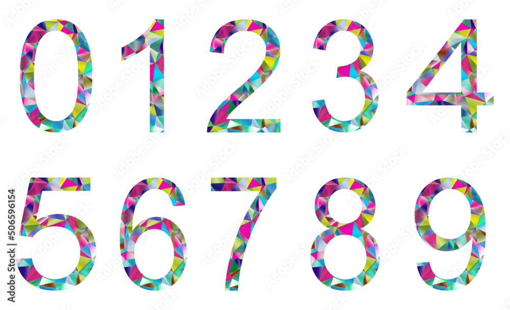 Set of colorful numbers from 0 to 9 on a white background Set of colorful numbers from 0 to 9 on a white background