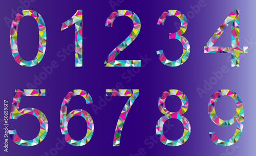 Set of colorful numbers from 0 to 9
