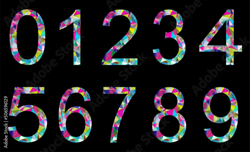 Set of colorful numbers from 0 to 9