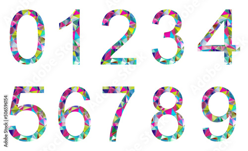 Set of colorful numbers from 0 to 9 on a white background