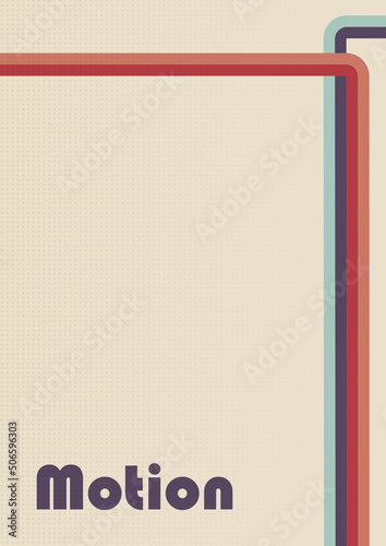 Retro background with stripes and half-tone square texture in 1970s style. Vintage template for cover or banner. Vector illustration in retro colors.