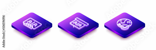 Set Isometric line Video chat conference, and icon. Vector