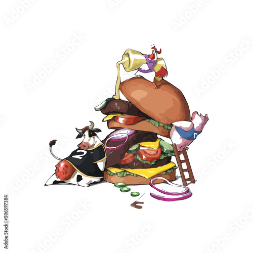 Farm Animals Building a Hamburger t shirt design