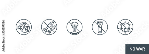 bombing with atomic aerial bombs line icon collection isolated on white. outline missile bombs avia attack symbols set. Nuclear bombing war banner. rocket bomb explosion element with editable stroke