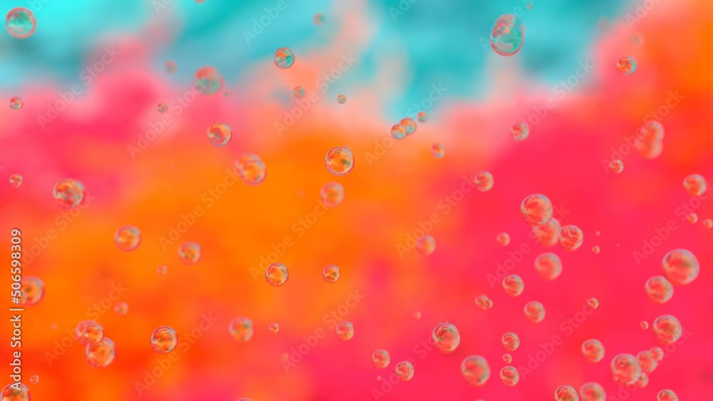 Many soapbubbles fly up on bright colorful vivid background 4K 3D animation. Summer or childhood mood concept Many soapbubbles fly up on bright colorful vivid background 4K 3D animation. Summer or childhood mood concept