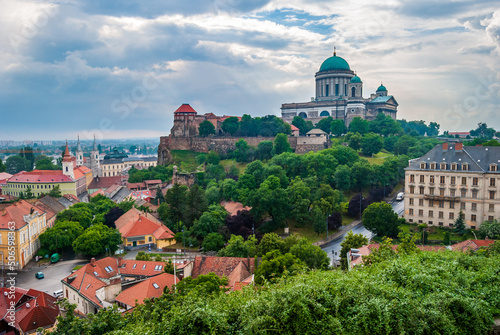 Esztergom Basilica on Danube River. Scenic view of royal castle, famous basilica and city center of Esztergom, Hungary photo
