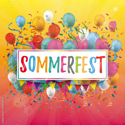 Sommerfest Cover mit Luftballons und Konfetti