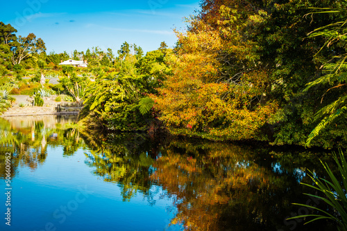 Autumn trees reflection in a mirror-like water of a lake